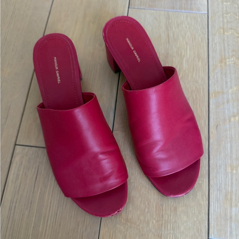Mansur Gavriel Red Leather Open-Toe Block Heel Mules size 37